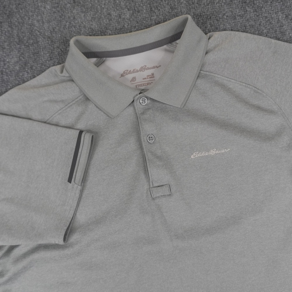 Eddie Bauer Polo Shirt Mens Medium Grey FreeDry Performance Short Sleeve M